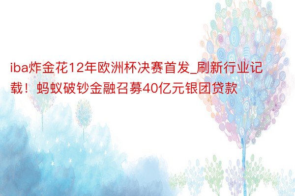 iba炸金花12年欧洲杯决赛首发_刷新行业记载！蚂蚁破钞金融召募40亿元银团贷款